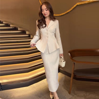 maoxiangshop 2000s fashion 2024 Autumn New Women's Lapel Waist Suit Elegant Skirt Two-Piece Suit