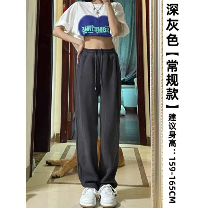 maoxiangshop-shop clothes Gray Sports Pants for Women Spring and Autumn New High Waist Loose Wide Leg Pants Ankle-Tied Sweatpants Slim Casual Pants Straight Pants