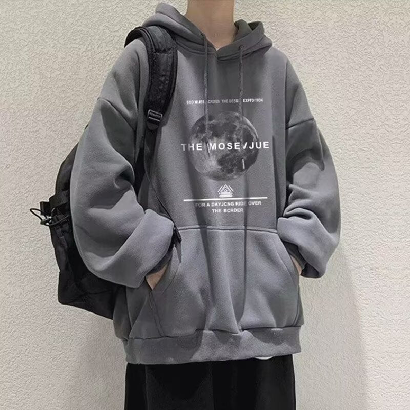 maoxiangshop boy outfits Hooded Thin Sweater Men's Spring and Autumn Loose Casual Pullover Shirt Convinced Printed