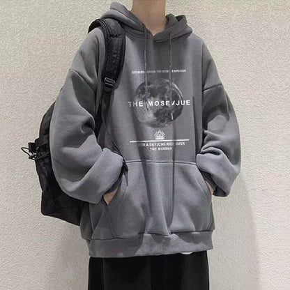 maoxiangshop boy outfits Hooded Thin Sweater Men's Spring and Autumn Loose Casual Pullover Shirt Convinced Printed