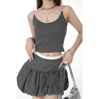 2025n Spice Girl Style Bottom Top Women's Summer Trend Short Slim Fit Sexy Body Suspender Vest