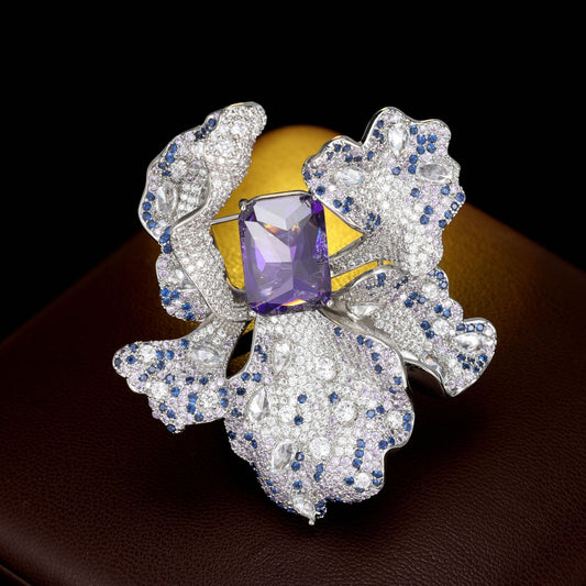 2025 light luxury heavy industry iris micro-inlaid zircon colored treasure brooch women's luxury coat suit dinner corsage accessories