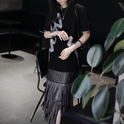 Hot Sale Skirt Women's Skinny Straight Skirt High Sense Bronzing Internet celebrity bloggers recommend pleated fringed hip skirt