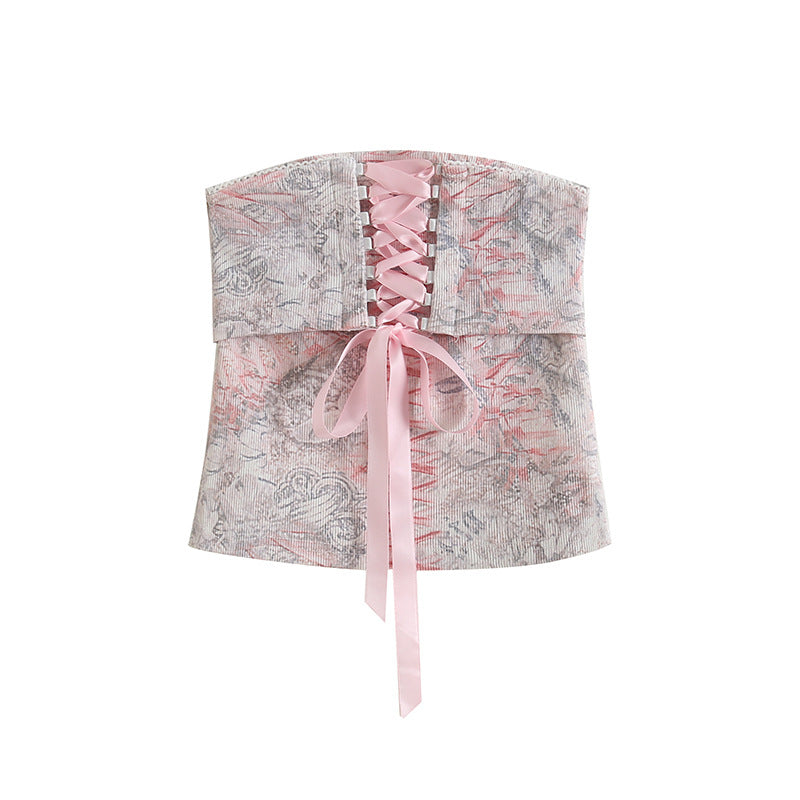 maoxiangshop 2000s fashion Pink Lace Strap Tube Top Women's Autumn Hot Girl Outer Wear Sexy Tight Short Vest