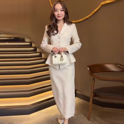 maoxiangshop 2000s fashion 2024 Autumn New Women's Lapel Waist Suit Elegant Skirt Two-Piece Suit