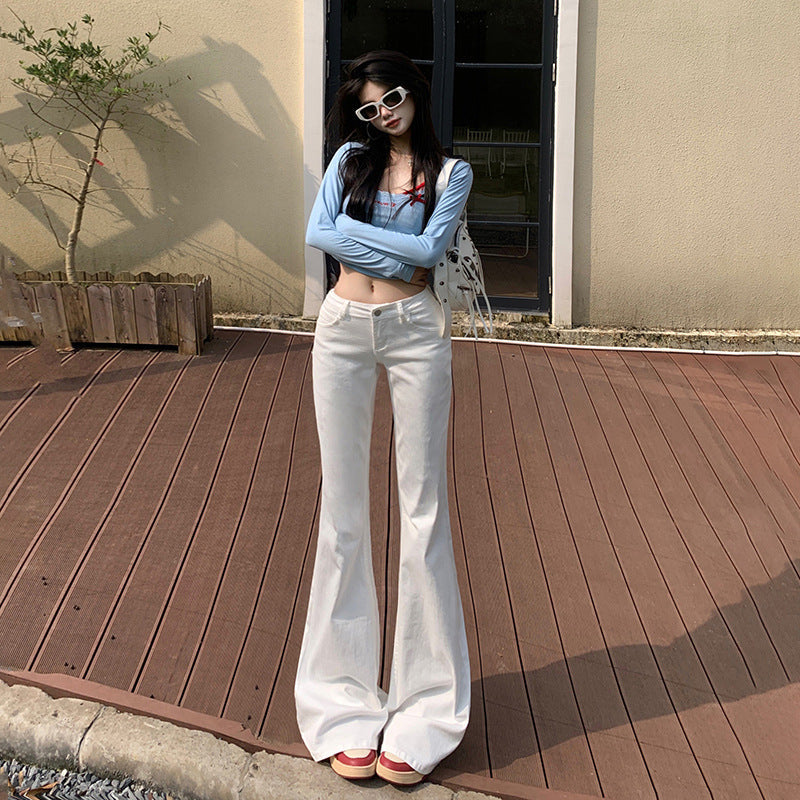 maoxiangshop 90s fashion American-Style Black Thin Velvet Skinny Jeans for Women 2024 Autumn and Winter New Low Waist Wide Leg Slimming Versatile Flared Pants
