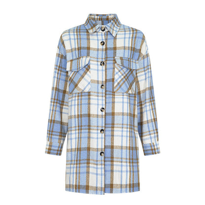 maoxiangshop outfit inspo Fall 2024 Women's Woolen Lapel Button Plaid Pocket Long-Sleeved Coat for Women