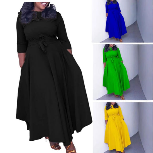 MAOXIANGSHOP 2025 spring New women's clothing new fashion temperament lace-up waist large size pendulum African long dress dress