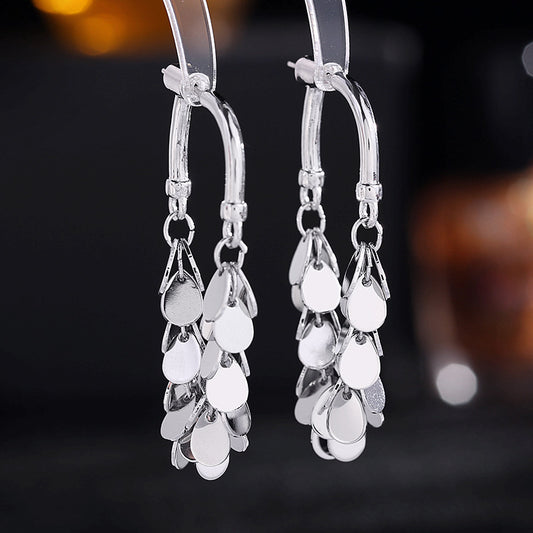 2025 Premium metal sequined fringed earrings women's S925 silver needle temperament long earrings, earrings, light luxury personalized earrings