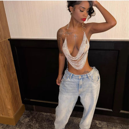 L4842Y New new metal chain chest chain multi-layer fringed chain fashionable splicing neck top chest chain body chain