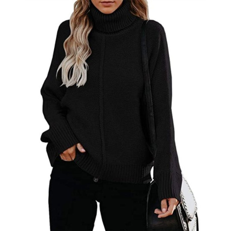 maoxiangshop-shop fall outfits women Autumn and Winter New Knitted Thick Line Long Sleeve Solid Color Pullover Temperament Commuter Turtleneck Sweater