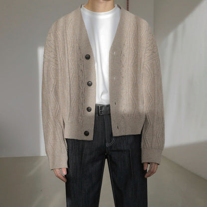 maoxiangshop-shop grunge outfits Myq Niche Design V-neck Knitted Cardigan Men's Autumn and Winter Korean Style Trendy Loose Lazy Sweater Thickened Coat
