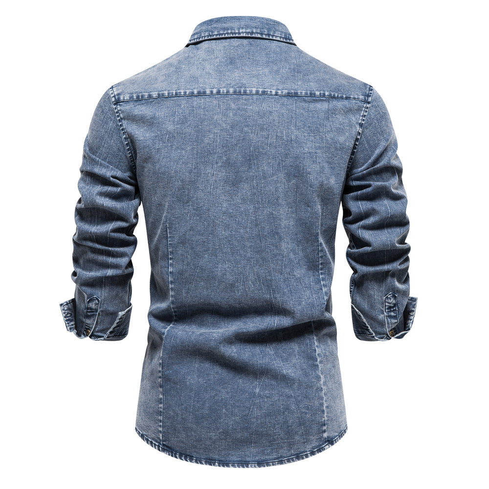 MAOXIANGSHOP 2025 popular Cross-border Popular trade autumn and winter new Popularan size men's denim shirt quality heavy industry washed old shirt men