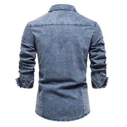 MAOXIANGSHOP 2025 popular Cross-border Popular trade autumn and winter new Popularan size men's denim shirt quality heavy industry washed old shirt men