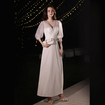 2025 White evening dress skirt women's light luxury niche high-end banquet socialite noble and elegant temperament annual meeting host birthday
