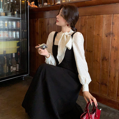 2025 popular autumn and winter new Korean version temperament versatile wool sleeveless dress suspender long dress 88148