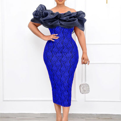 2025 D189  ebaypopular new one-word neck lace splicing mesh banquet dress dress 2025 dress