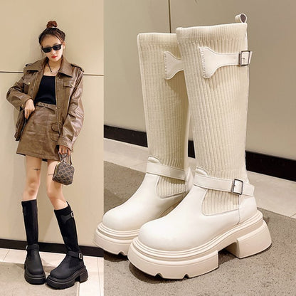 2025  Thick-soled thin round-headed high boots for women's 24 autumn and winter new models run wild Xinjiang is not tired of feet Western boots
