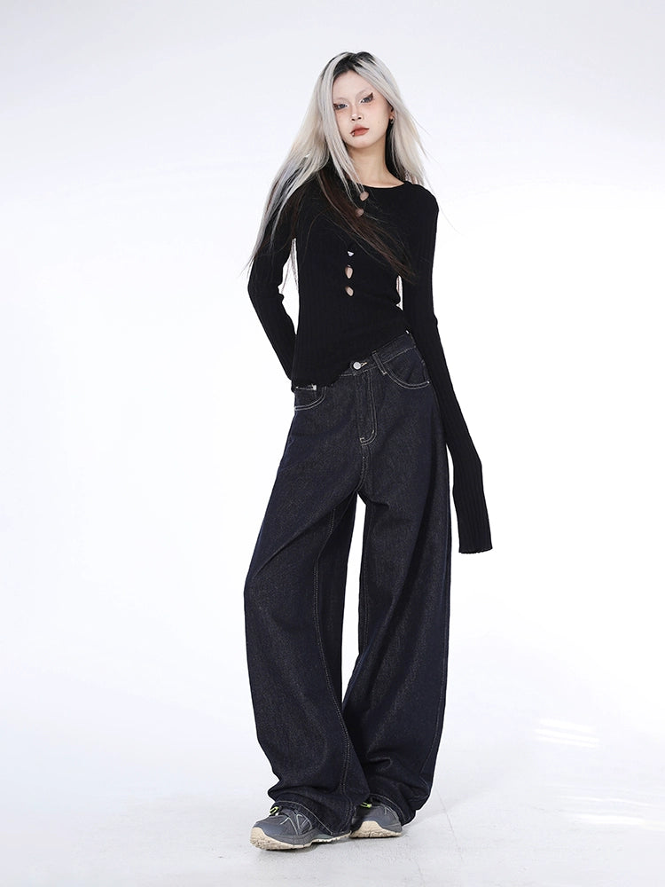 2025n Spice Girl Long Sleeve Knitted Sweater Early Autumn New Hollow Sexy Design Slim-fit Versatile Top Women's