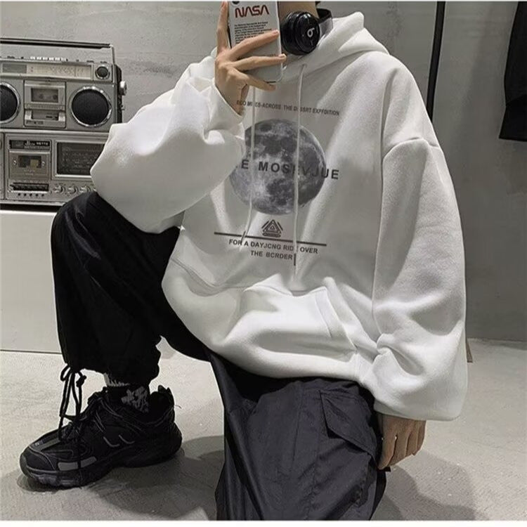 maoxiangshop boy outfits Hooded Thin Sweater Men's Spring and Autumn Loose Casual Pullover Shirt Convinced Printed