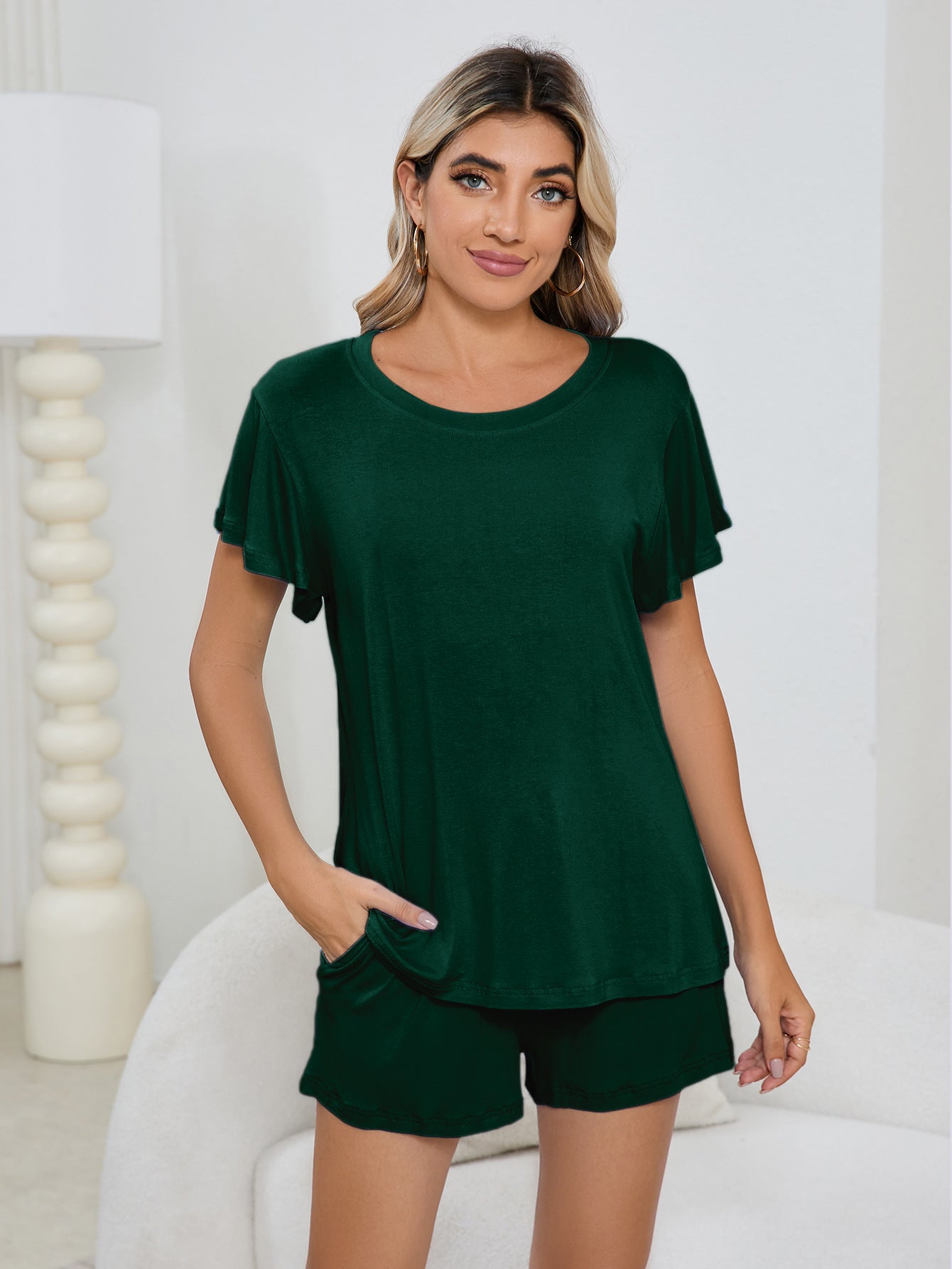 MAOXIANGSHOP 2025Real new product  wish Modal cotton round neck casual suit loungewear short sleeve wavy shorts pajamas