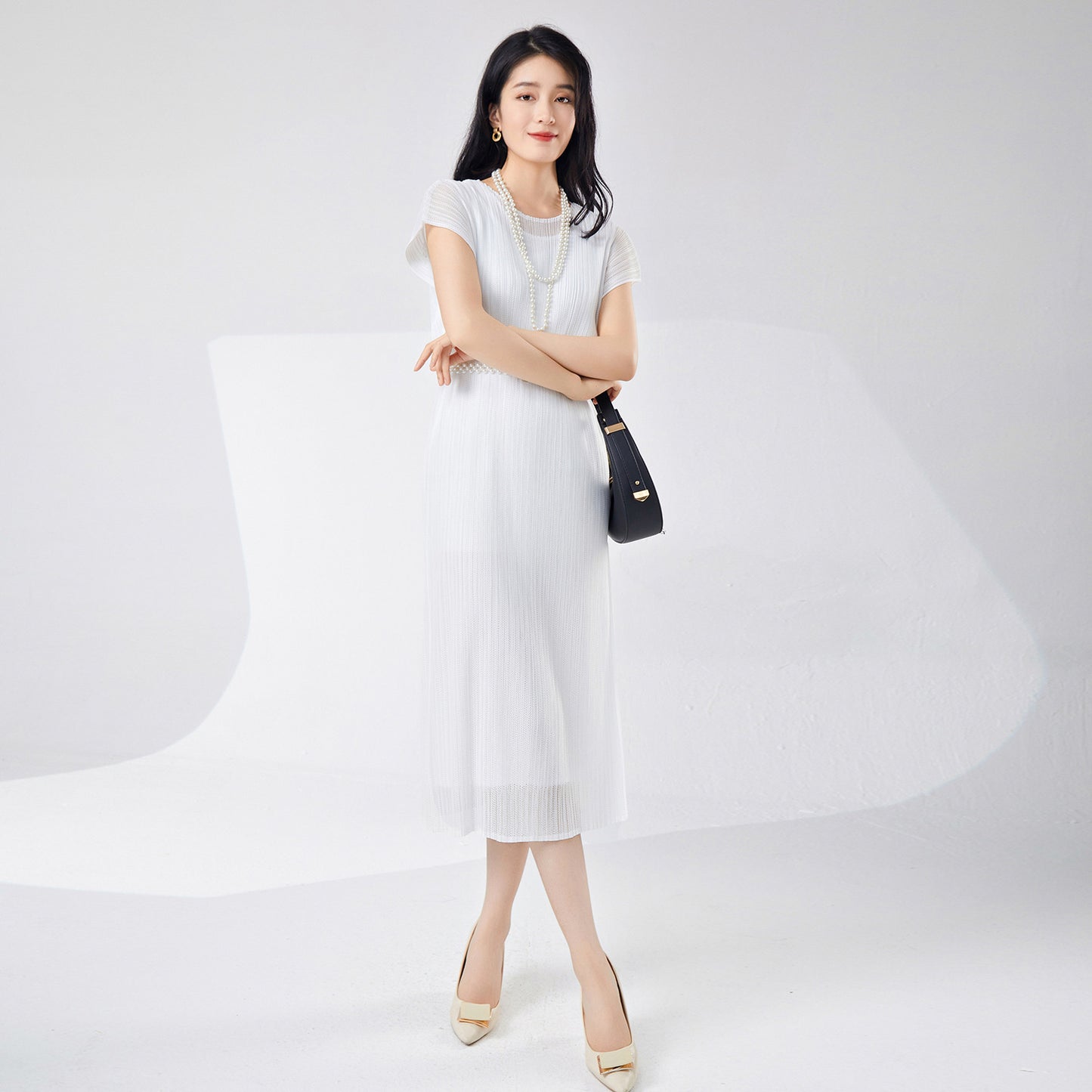 Fairy women's dress summer female gentle mesh double breathable white simple fashion pleated medium and long skirt