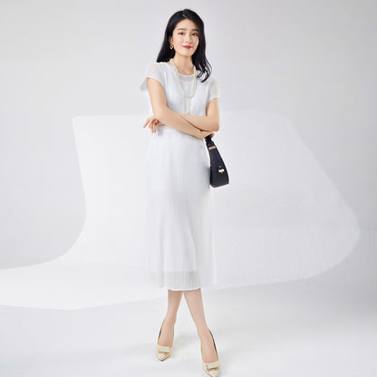 Fairy women's dress summer female gentle mesh double breathable white simple fashion pleated medium and long skirt