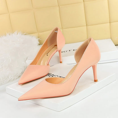 3226-A2 Korean version of simple high heel thin heel shallow mouth pointed side hollow professional OL versatile high heels women's single shoes