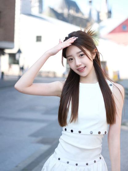 LLDC  Minimalist Vest Set Women's Detachable Skirt Two-piece Set  White Temperament Long Dress