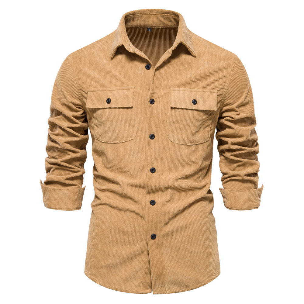 MAOXIANGSHOP 2025 Autumn new New corduroy shirt men's fashion slim casual versatile trend men's long-sleeved shirt