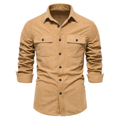 MAOXIANGSHOP 2025 Autumn new New corduroy shirt men's fashion slim casual versatile trend men's long-sleeved shirt