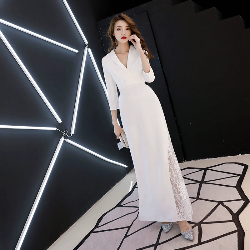 White high-end banquet evening dress dress women's simple, generous and noble long high-end textured temperament celebrity dress