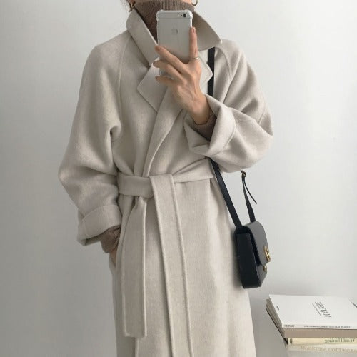 3e53ac 2000s fashion Korean Style Chic Autumn and Winter Clothing French Niche Lazy Woolen Coat Loose Temperament Mid-Length Woolen Coat for Women