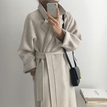 3e53ac 2000s fashion Korean Style Chic Autumn and Winter Clothing French Niche Lazy Woolen Coat Loose Temperament Mid-Length Woolen Coat for Women