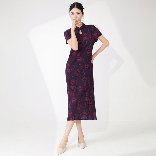 Chinese style cheongsam elegant new Chinese style haute couture improved version cheongsam skirt printed split pleated dress children's summer