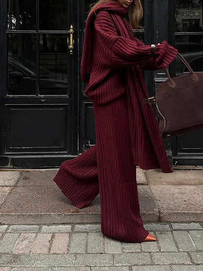 MAOXIANGSHOP 2025 Real shot -  autumn and winter wool suit women's autumn and winter high-end sense solid color v-neck sweater straight trousers two-piece set women