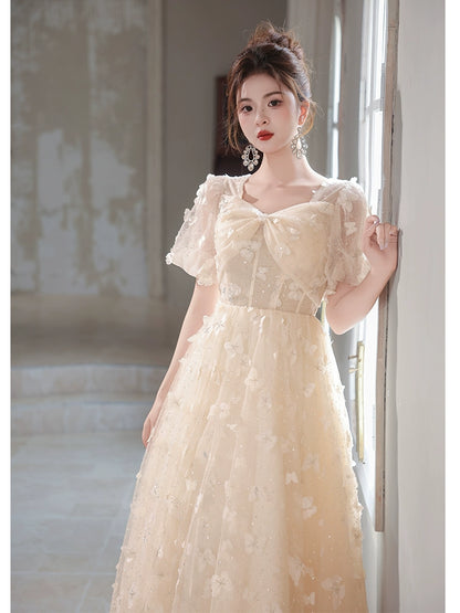 Beautiful evening dress female high sense fairy  new  banquet temperament high-end light luxury niche dress