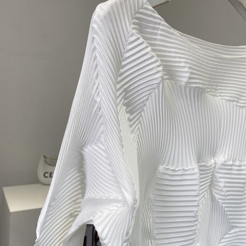 2025 Knitted sweater thin long-sleeved autumn new high-end round neck loose irregular fashion versatile  T-shirt top