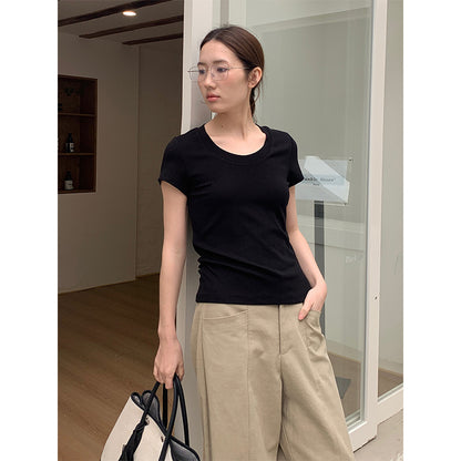2025 [11 colors] Basic round neck short-sleeved T-shirt women's 2025 summer new simple and versatile solid color top T003