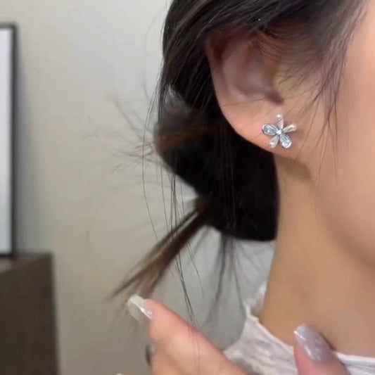 925 silver needle zircon flower pearl long fringed earrings temperament a two-wear stud earrings versatile and sweet earrings