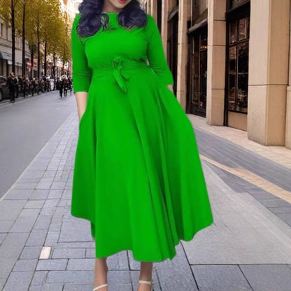 MAOXIANGSHOP 2025 spring New women's clothing new fashion temperament lace-up waist large size pendulum African long dress dress