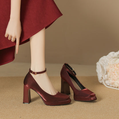 2025 8126-1 Suede Mary Jane Shoes Women's 2025 Women's Winter New Square Head Thick Heel Single Shoes Waterproof Table High Heels Women
