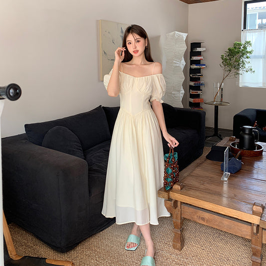 2025 popular summer new Korean retro high waist suspender dress solid color pure desire skirt BS88042