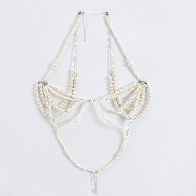 2025 XH26918  hot-selling new women's clothing sexy neck sling imitation pearl multi-layer chest chain top body chain