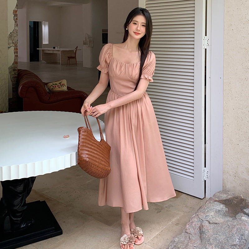 2025 popular summer new Korean retro high waist suspender dress solid color pure desire skirt BS88042