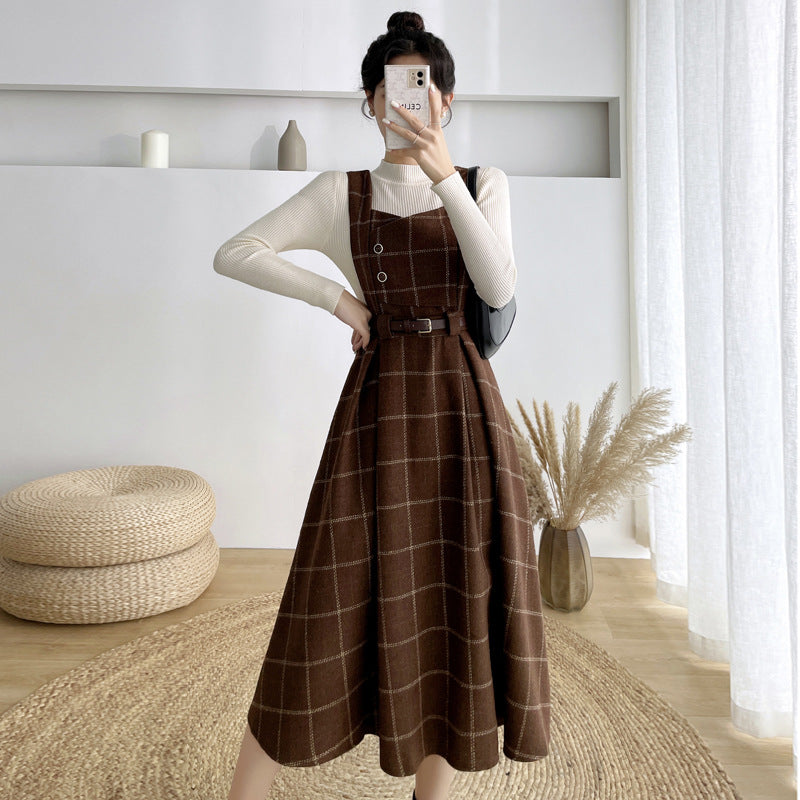 maoxiangshop-shop witch dress to impress New Vintage Plaid Woolen Vest Camisole Dress Women's Small Preppy Style Dress