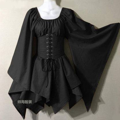 maoxiangshop group halloween costumes New Party Women's Long Sleeve Renaissance Medieval Bell Sleeve Dress