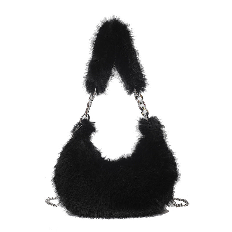 MAOXIANGSHOP 2025 autumn and winter new Korean version niche design popular popular plush portable shoulder bag chain messenger bag bag bag