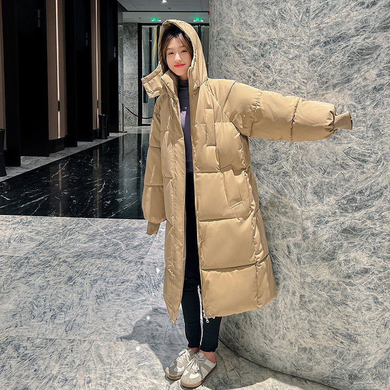 The real shot of the new cotton-padded clothes, winter medium and long knee-length down cotton-padded clothes, women's Korean version loose and thickened hooded cotton-padded jacket