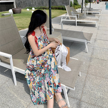 2025 Summer Sanya seaside vacation loose and thin medium and long floral dress women's design sense niche a-word long dress